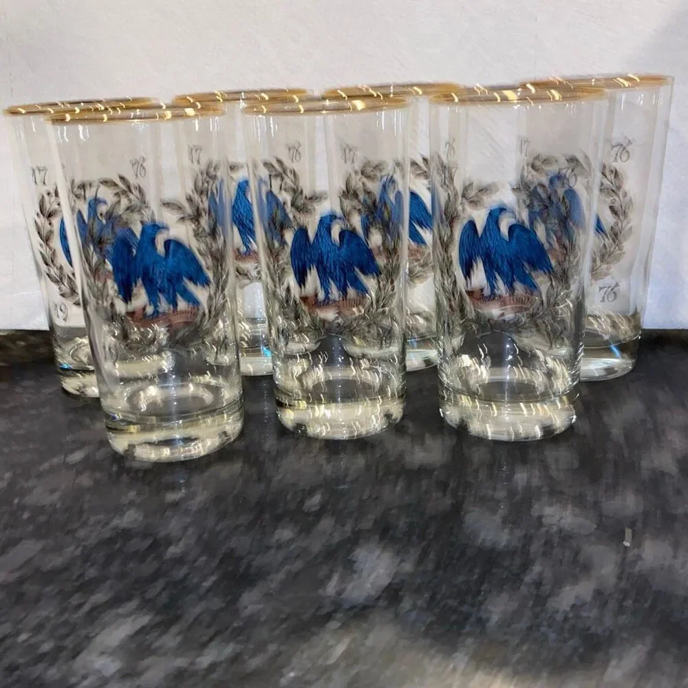 Set Vintage Bicentennial Drinking Glasses Patriotic Eagle Americana Flag